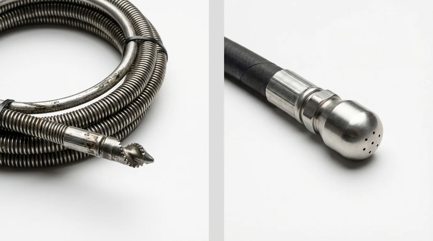 Drain snake cable and hydro jetting nozzle used for drain cleaning in Marion, NY